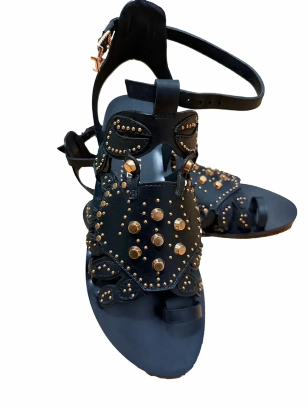Ivy Kirzhner Black Leather Studded Gladiator Toe Ring Sandals Women’s US 7.5 EU